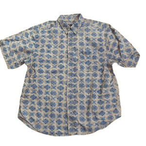 Vintage Windridge Mens Tan Blue Short Sleeve Button Down XL